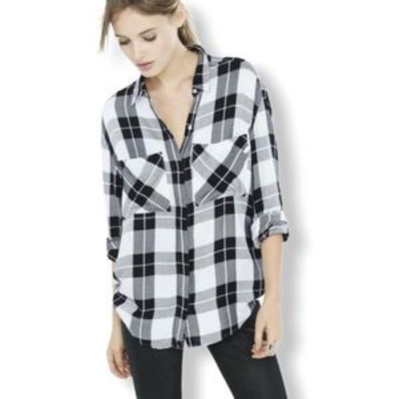 Express Black/White/Gray Plaid Button-Down Shirt - Picture 11 of 13